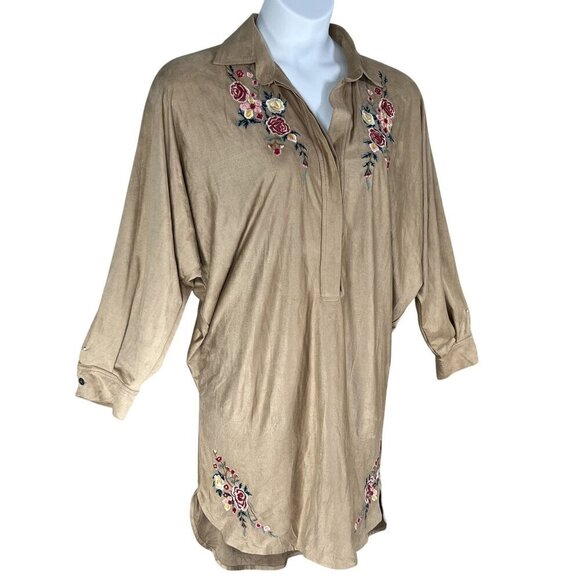 Umgee Women L Embroidered Tunic Vegan Suede Dress Western Cowgirl Lagenlook Boho - Picture 6 of 16